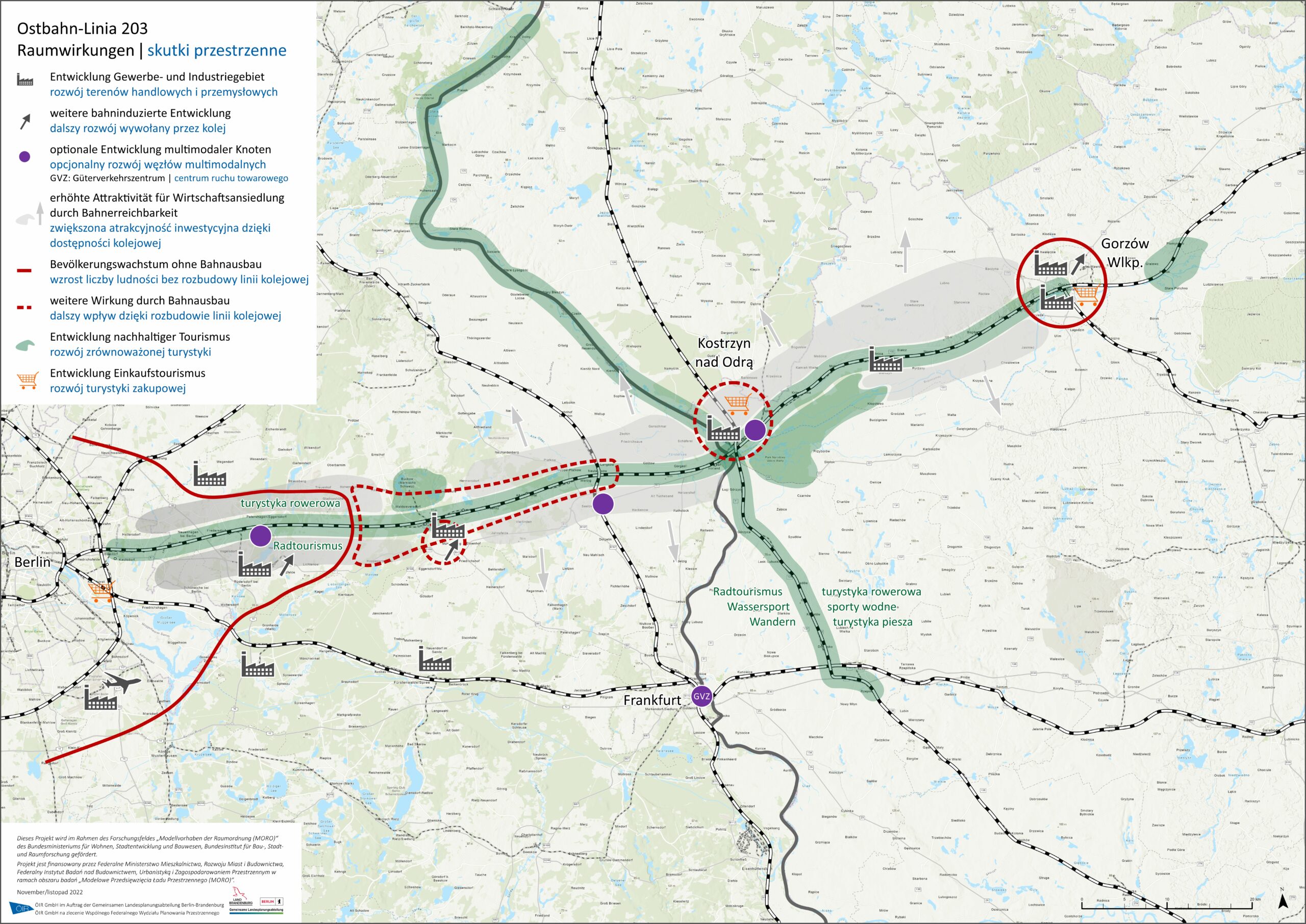 Karte: Raumwirkungen / Mapa: Skutki przestrzenne (ÖIR im Auftrag der GL Berlin-Brandenburg)